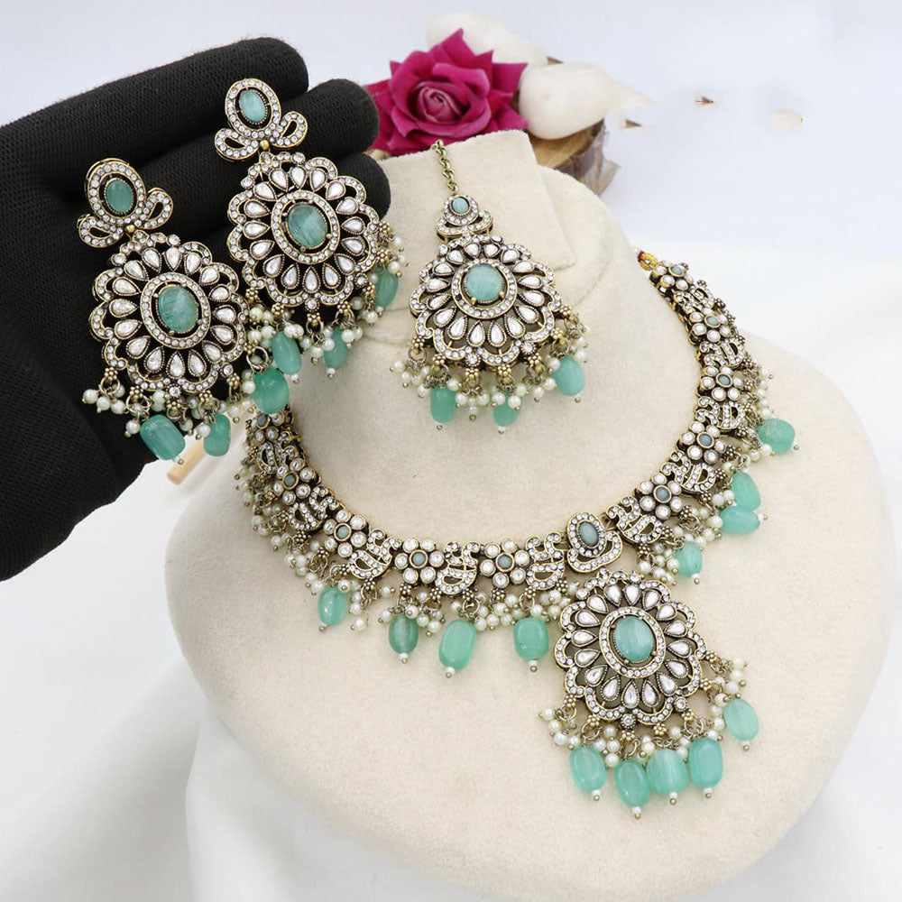 JCM Designer Ethnic Pota Beads Austrian Stone And Pearl Necklace Set