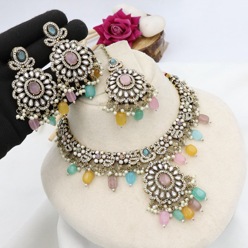 JCM Designer Ethnic Pota Beads Austrian Stone And Pearl Necklace Set
