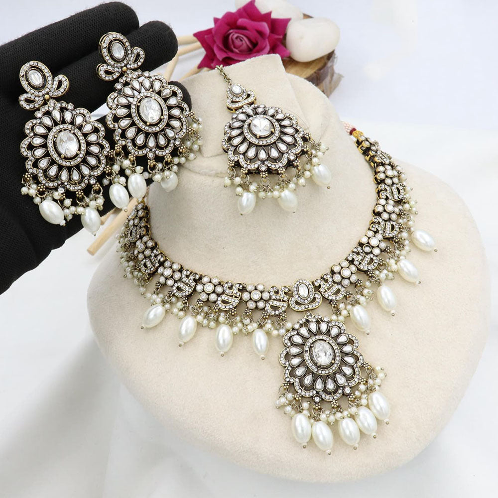 JCM Designer Ethnic Pota Beads Austrian Stone And Pearl Necklace Set