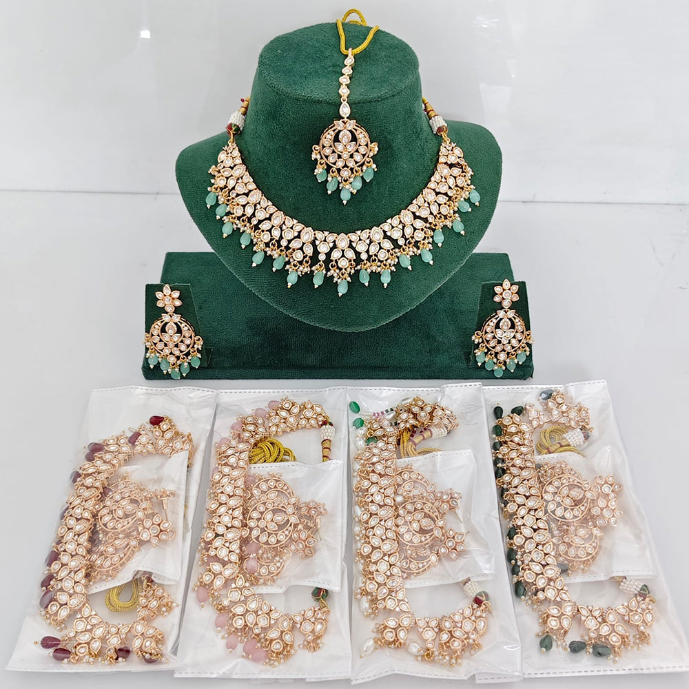 JCM Designer Polki Kundan Stone And Beads Necklace Set