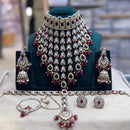 JCM Gold Plated Kundan Stone And Pearls Semi Bridal Necklace Set