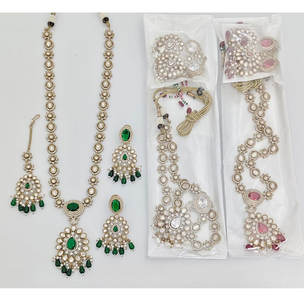 JCM Designer American Daimond And Beads Long Necklace Set