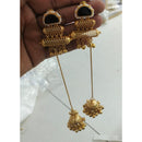 JCM Grand Pota Stone Ghungroo And Pearl Long Jhumki Earrings