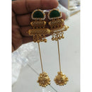 JCM Grand Pota Stone Ghungroo And Pearl Long Jhumki Earrings
