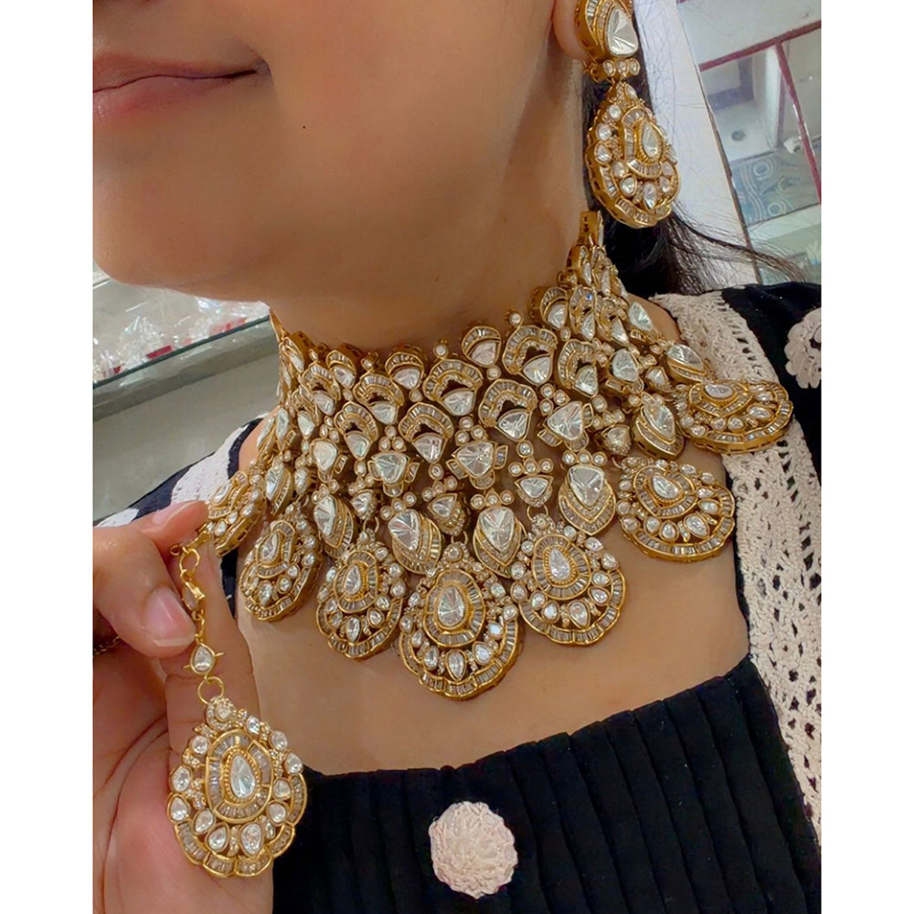 JCM Polki Kundan Stone Choker Necklace Set