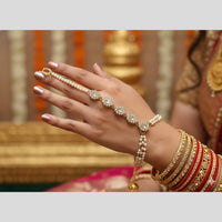 JCM Antique Kundan Stone And Pearl Hand Harness Set