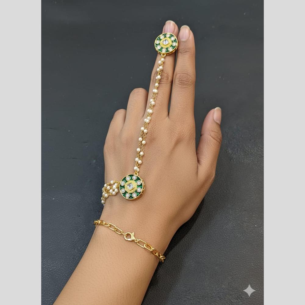 JCM Antique Kundan Stone And Pearl Hand Harness Set