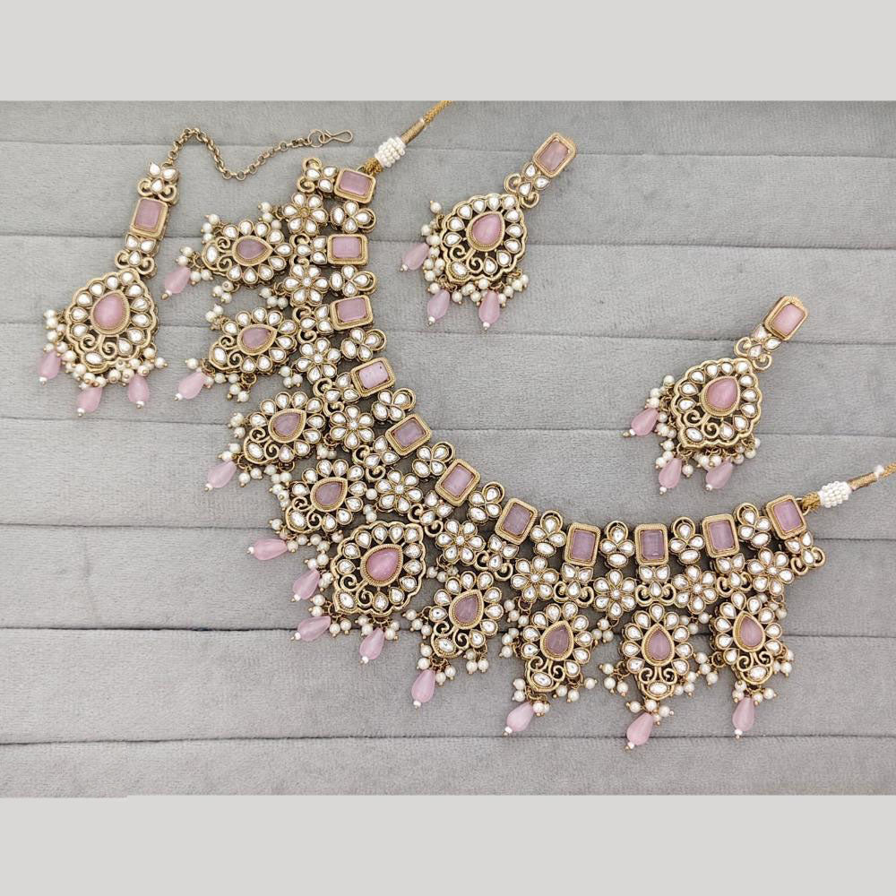 JCM Luxury Pota Stone Kundan And Pearl  Necklace Set