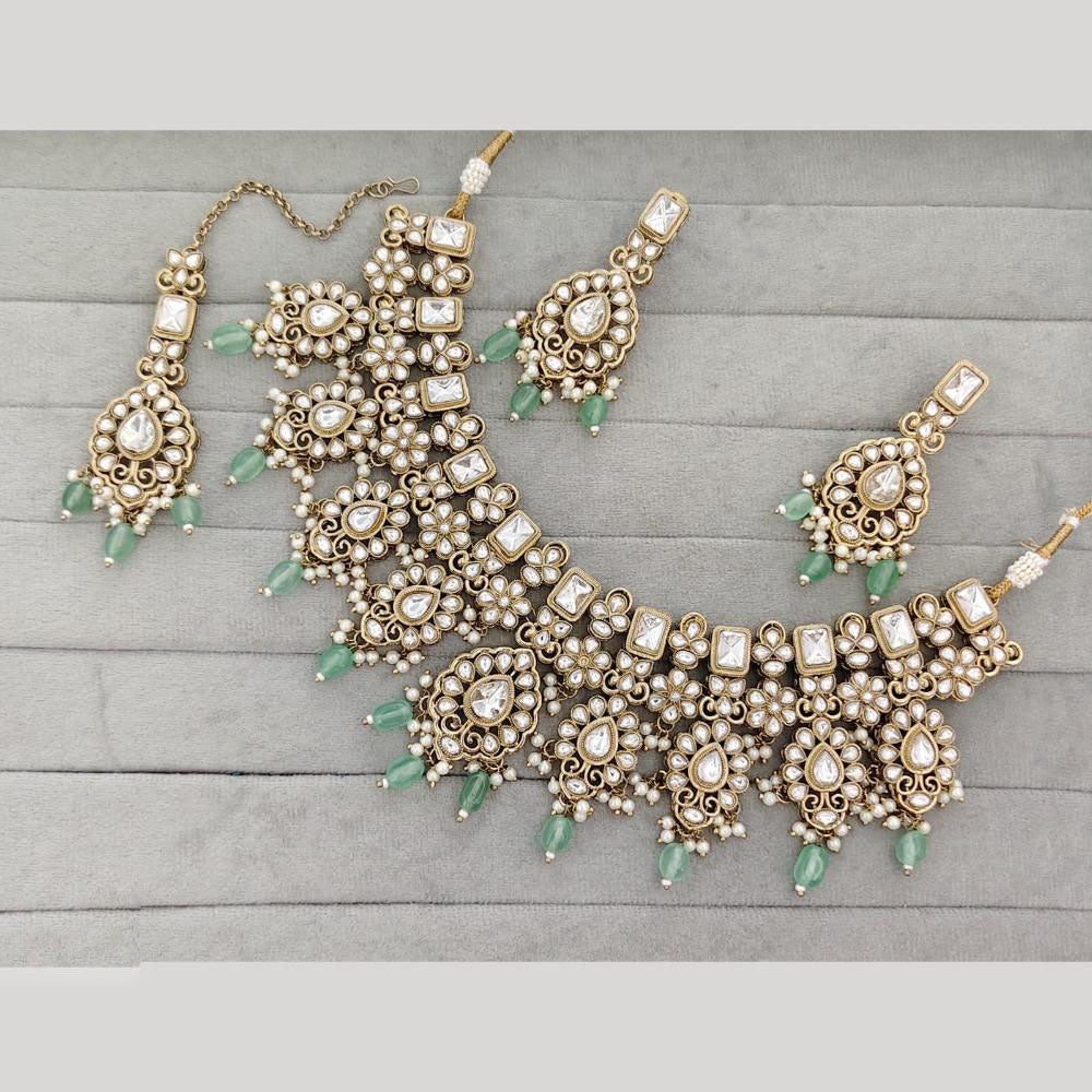 JCM Luxury Pota Stone Kundan And Pearl  Necklace Set