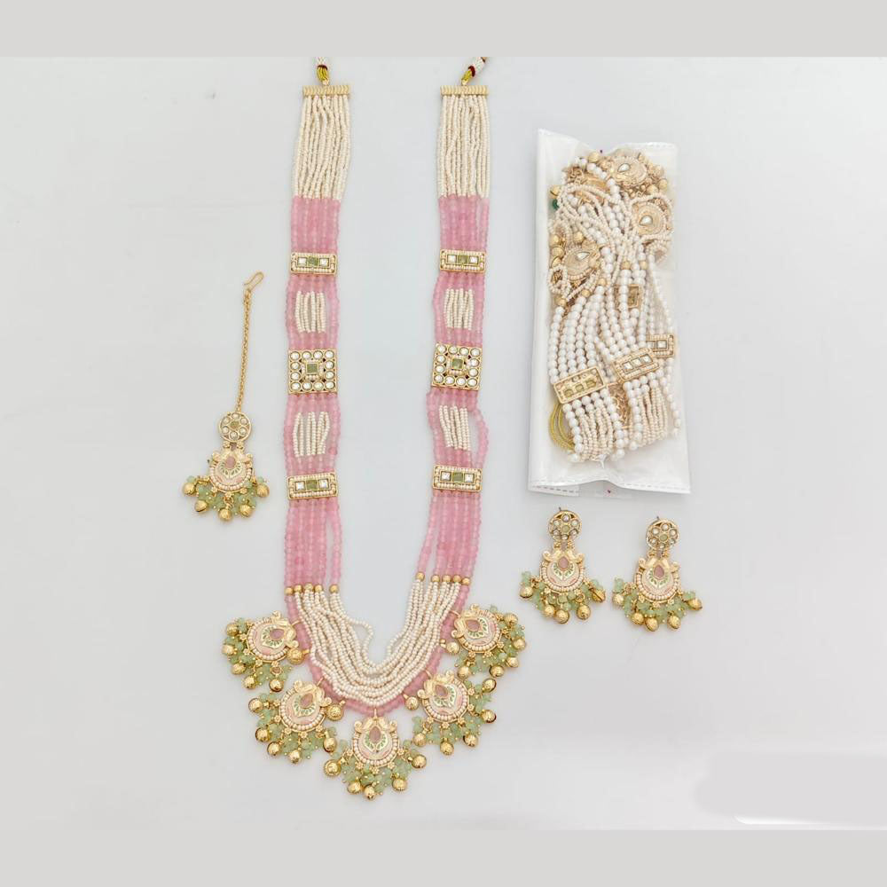 JCM Royal Crystal Stone And Pearl  Long Necklace Set