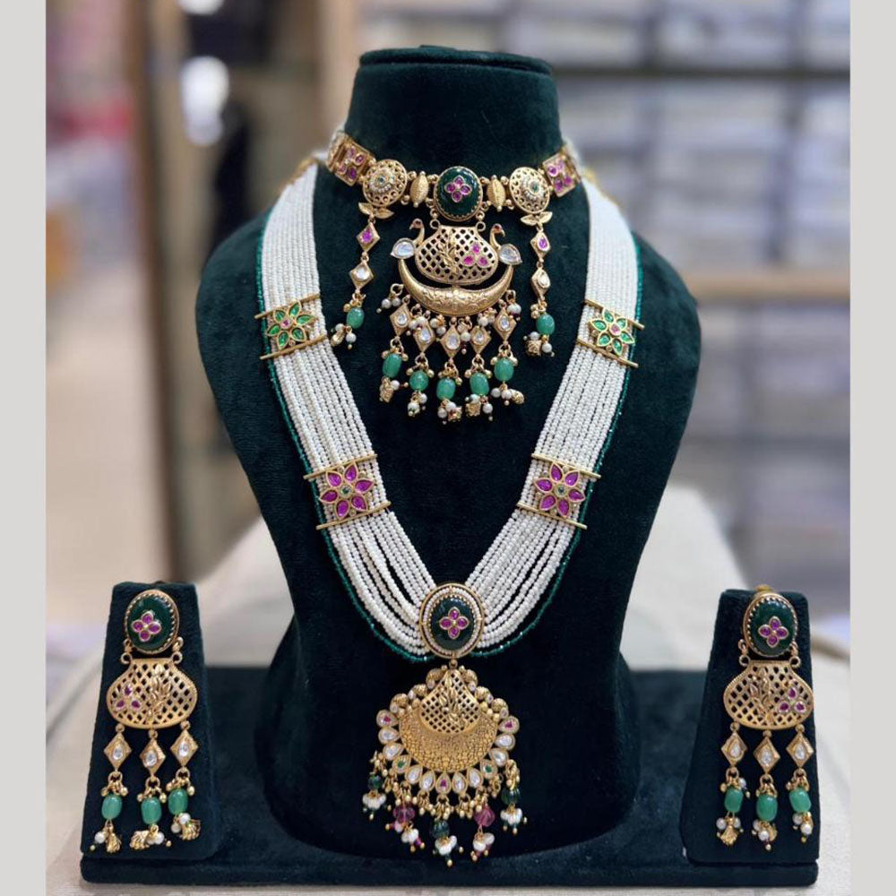 JCM Ethnic Style Pota Stone Beads And Pearl Double Necklace Set