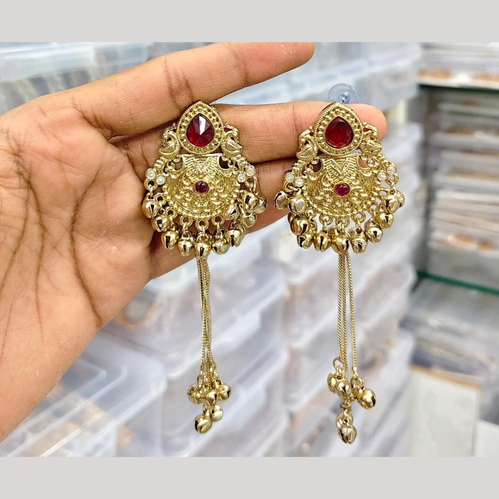 JCM Royal Kashmiri Pota Stone And Pearl Ghungroo Dangler Earrings