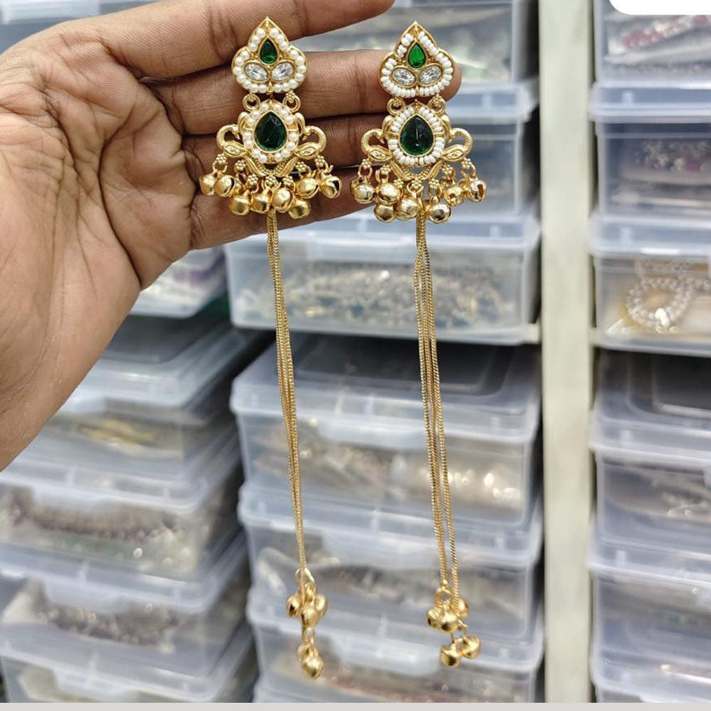 JCM Royal Kashmiri Pota Stone And Pearl Ghungroo Dangler Earrings