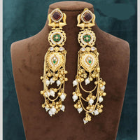 JCM Royal Kashmiri Pota Stone And Pearl Long Dangler Earrings