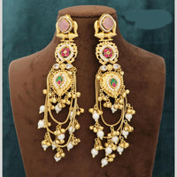 JCM Royal Kashmiri Pota Stone And Pearl Long Dangler Earrings