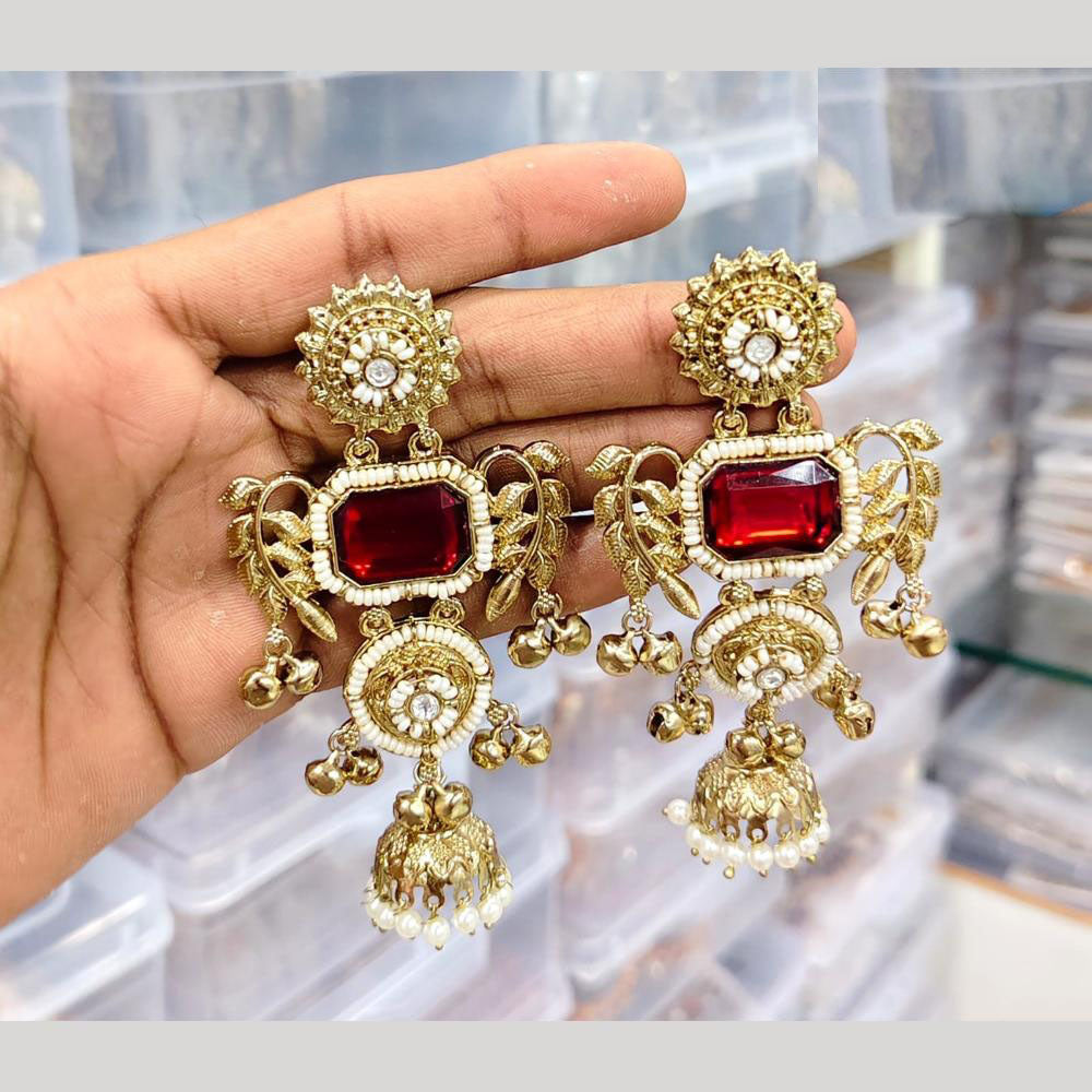 JCM Royal Kashmiri Pota Stone And Pearl Ghungroo Jhumki Earrings