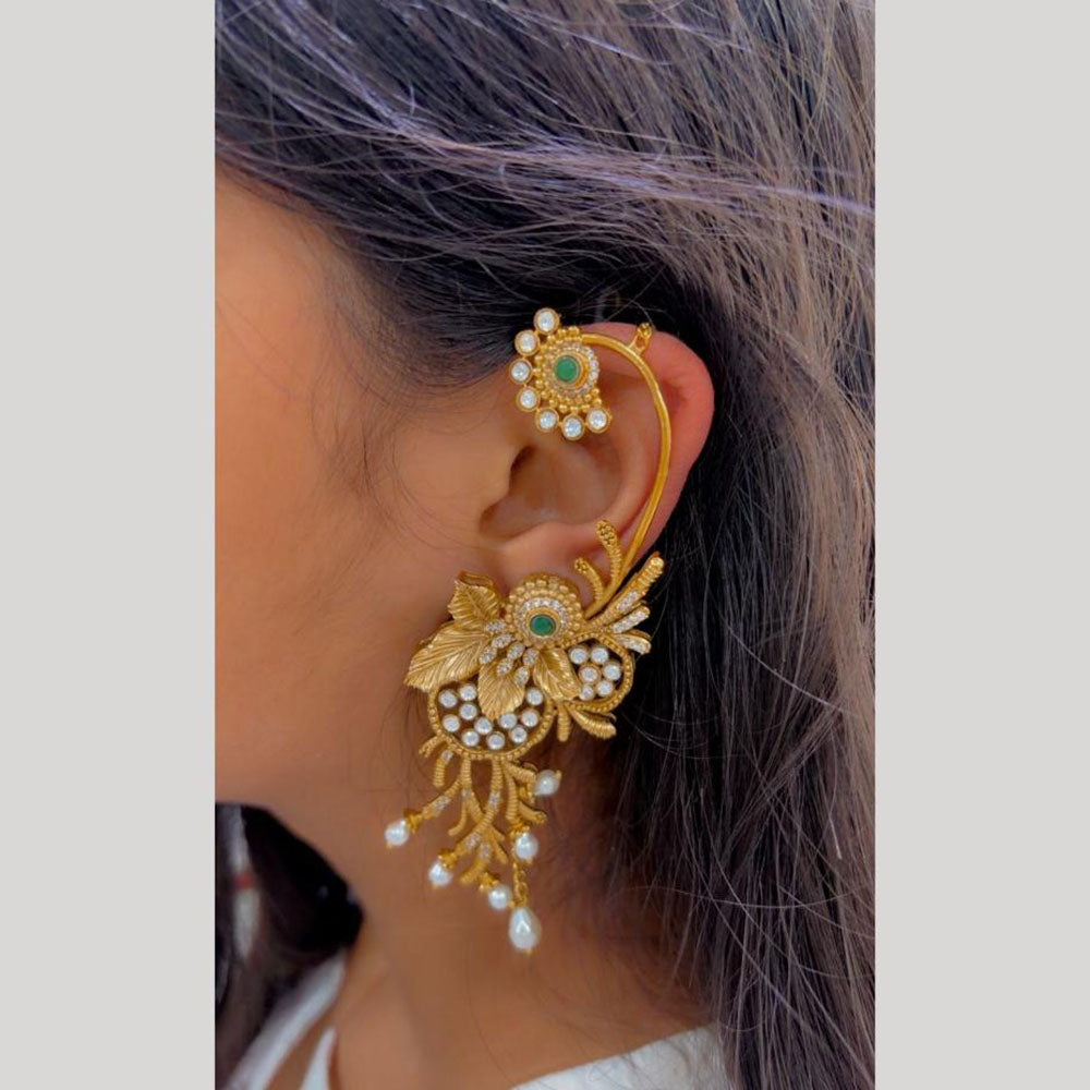 JCM Royal Look Pota Stone And Pearl EarCuff Earrings