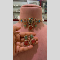 JCM Glam Multi Color Pota Stone And Pearl Choker Necklace Set