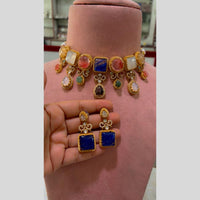 JCM Glam Multi Color Pota Stone And Pearl Choker Necklace Set