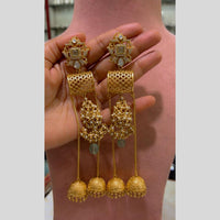 JCM Royal Polki Kundan Stone And Pearl Long Kashmiri Jhumki Earrings