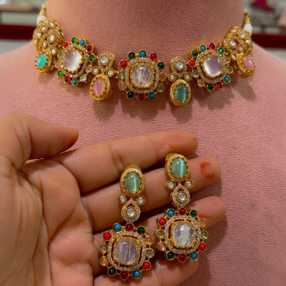 JCM Premium Designer Pota Stone Multi Color Choker Necklace Set