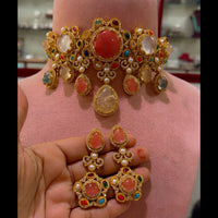 JCM Premium Designer Pota Stone Multi Color Choker Necklace Set