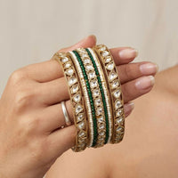 JCM Classic Polki Kundan Stone And Pearl Traditional Bangles Set
