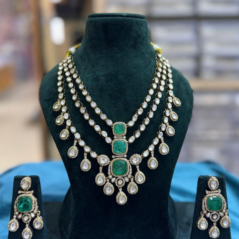 JCM Grand Polki Kundan Stone Multi-Layer Statement Necklace Set
