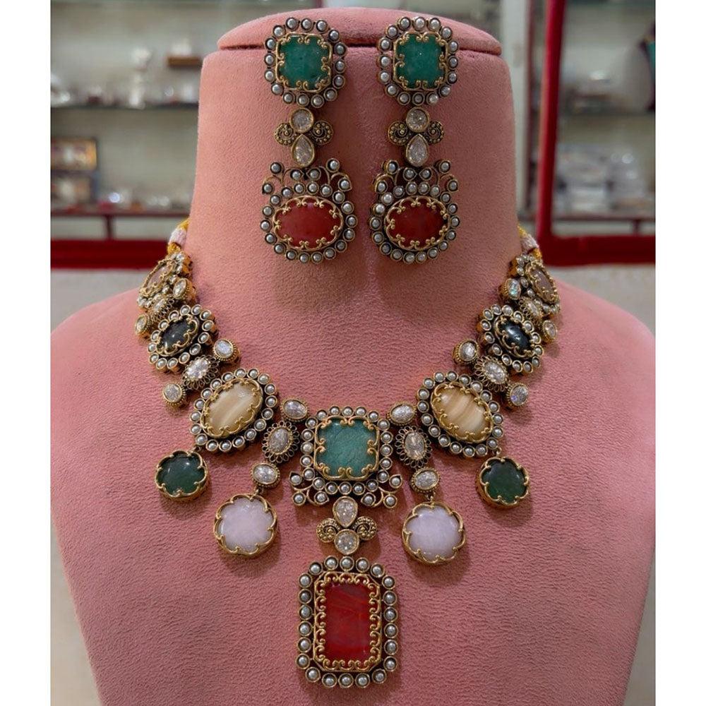JCM Heritage Multi Color Pota Stone And Austrian Stone Necklace Set