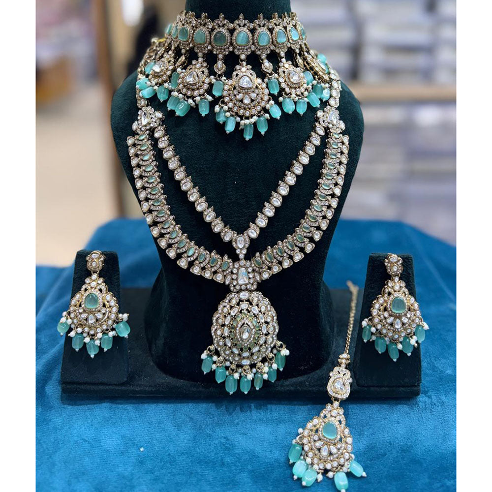 JCM Grand Polki Kundan Stone Pearl And Beads Double Necklace Set