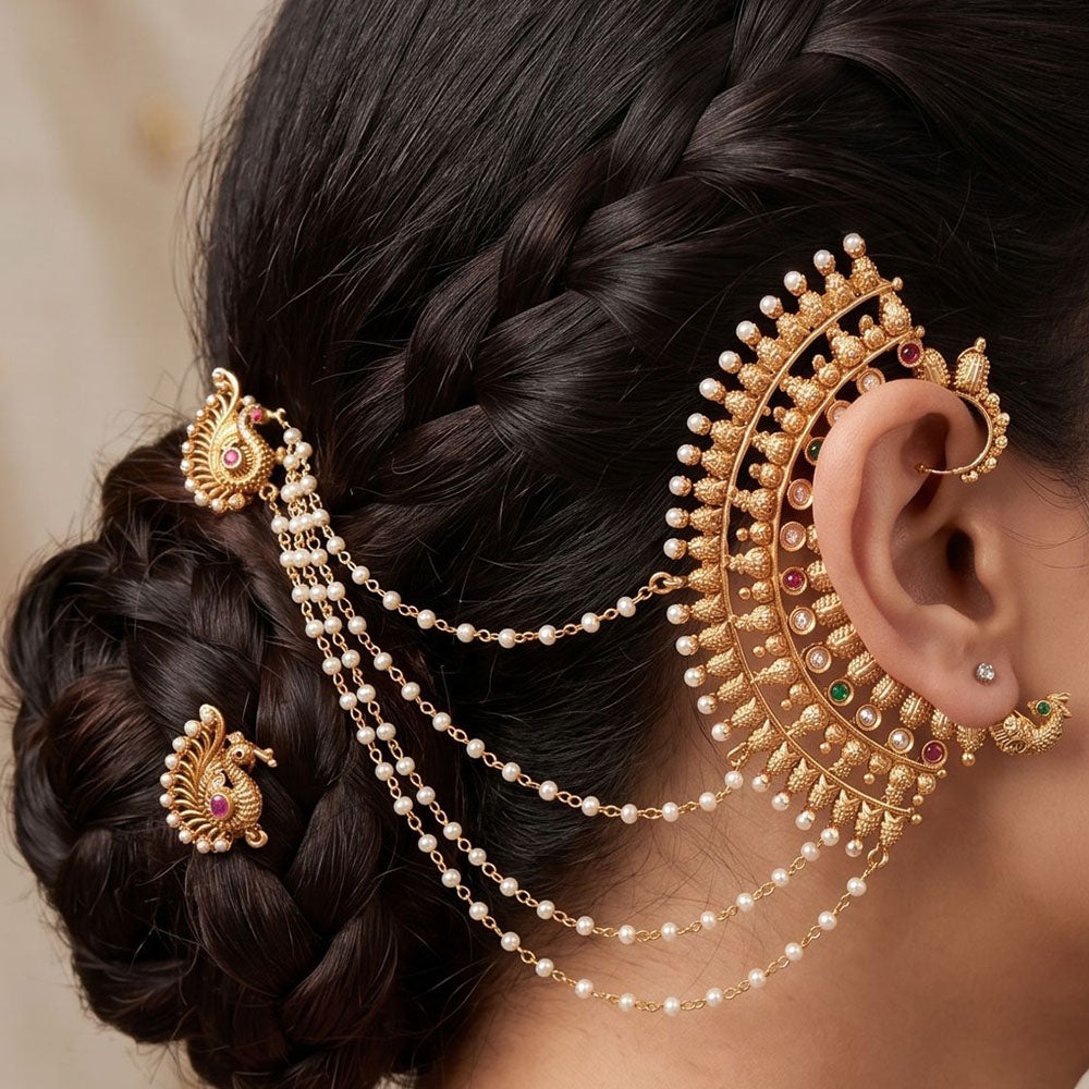 JCM Glitter Shine Pota Stone Earcuff Earrings With Kanchain