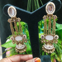 JCM Borivali Designer Kundan Stone And Pearl Chain Jhumki Earrings