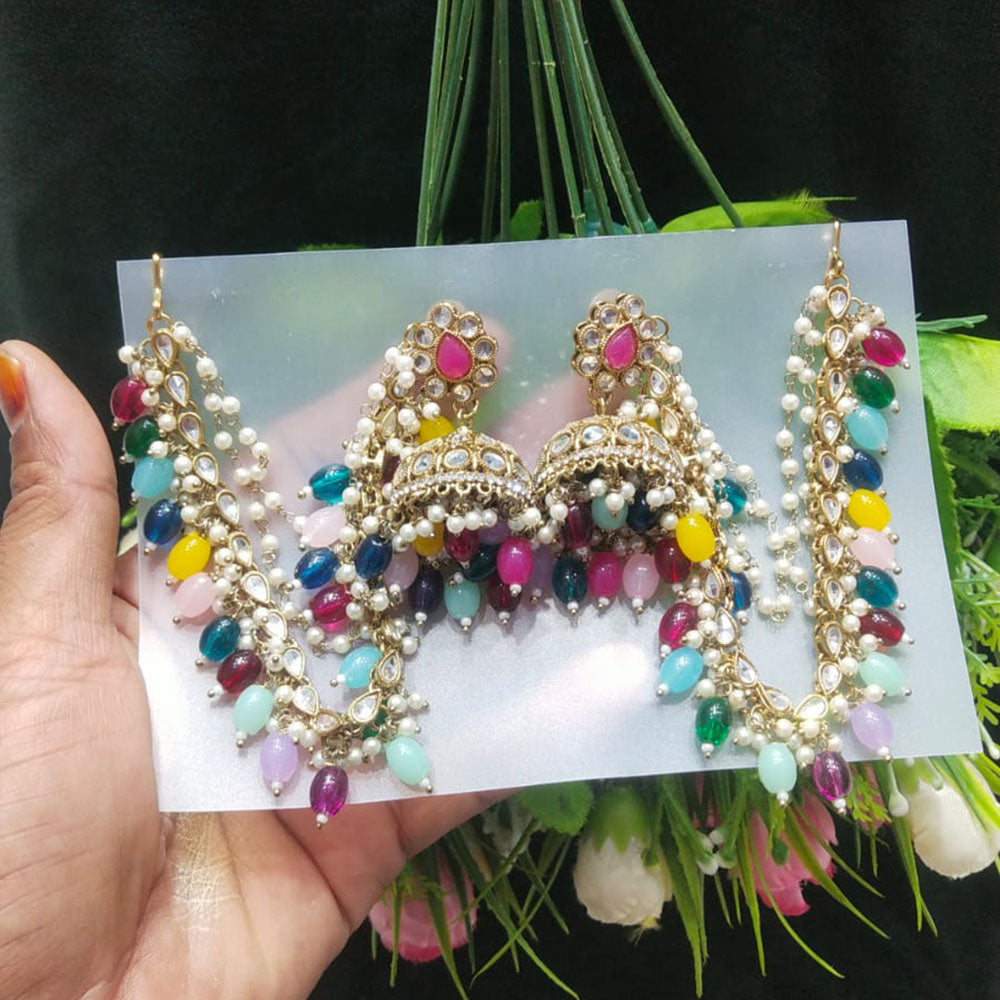 JCM Borivali Designer Kundan Stone Pearl  And Beads Chain Jhumki Earrings