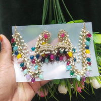 JCM Borivali Designer Kundan Stone Pearl  And Beads Chain Jhumki Earrings