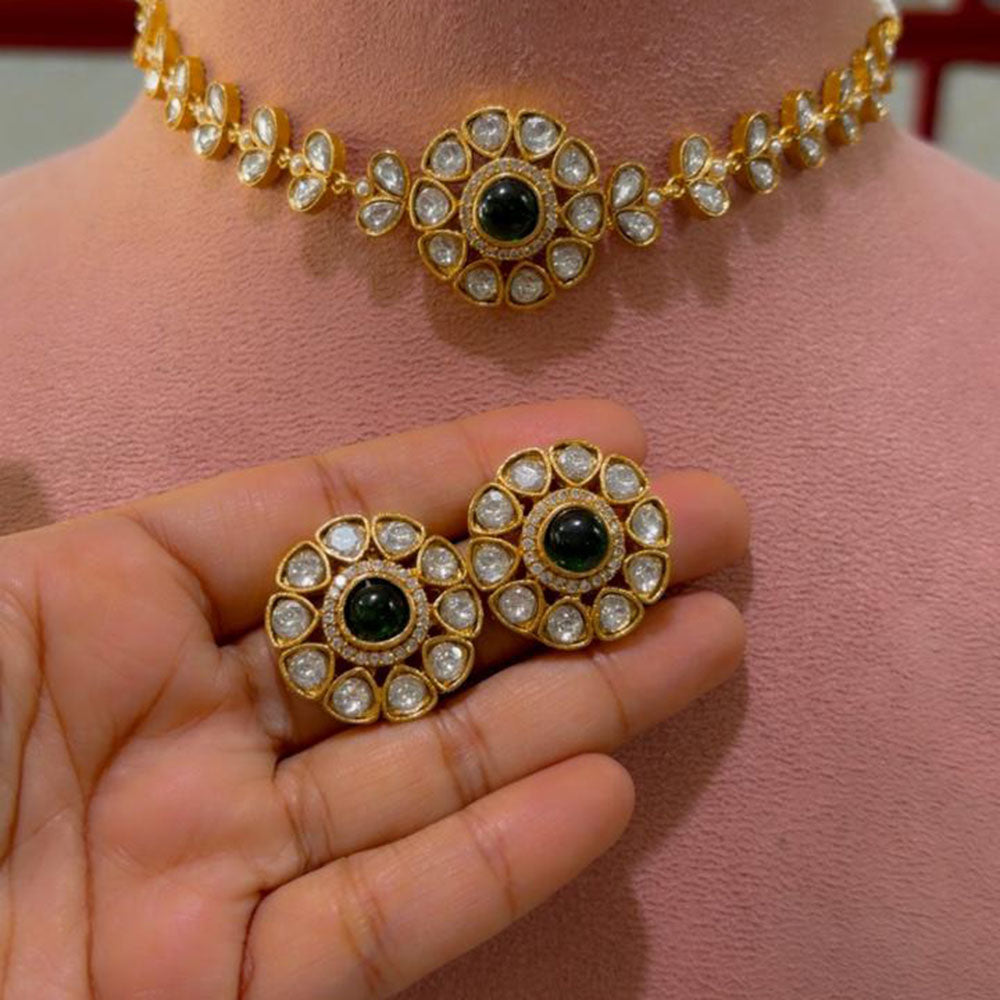 JCM Grand Polki Kundan Stone And Pearl Statement Choker Necklace Set