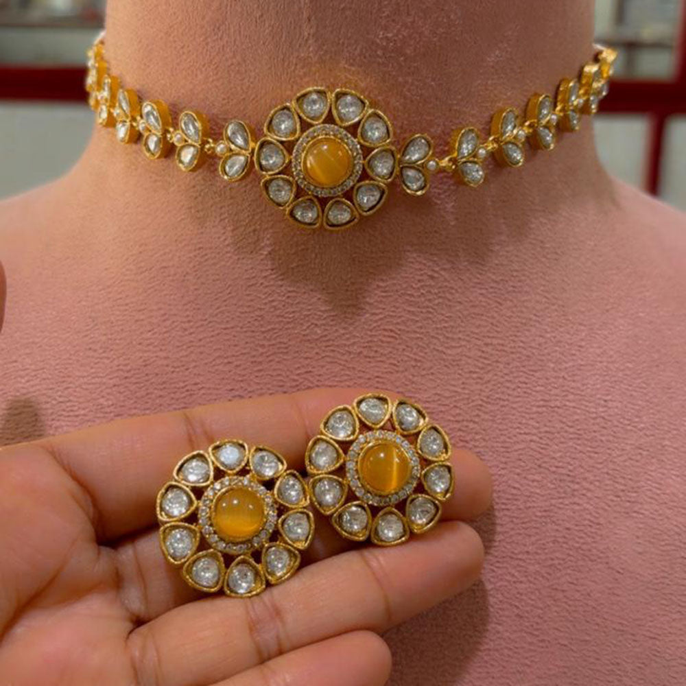 JCM Grand Polki Kundan Stone And Pearl Statement Choker Necklace Set