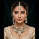 JCM Party Wear Polki Kundan Pearl And Beads Meenakari Necklace Set