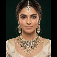 JCM Party Wear Polki Kundan Pearl And Beads Meenakari Necklace Set