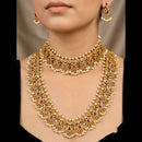 JCM Ethnic Style Pota Stones And Pearl  Double Necklace Set