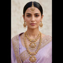 JCM Ethnic Style Pota Stones And Pearl  Double Necklace Set