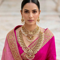JCM Ethnic Style Pota Stones And Pearl  Double Necklace Set