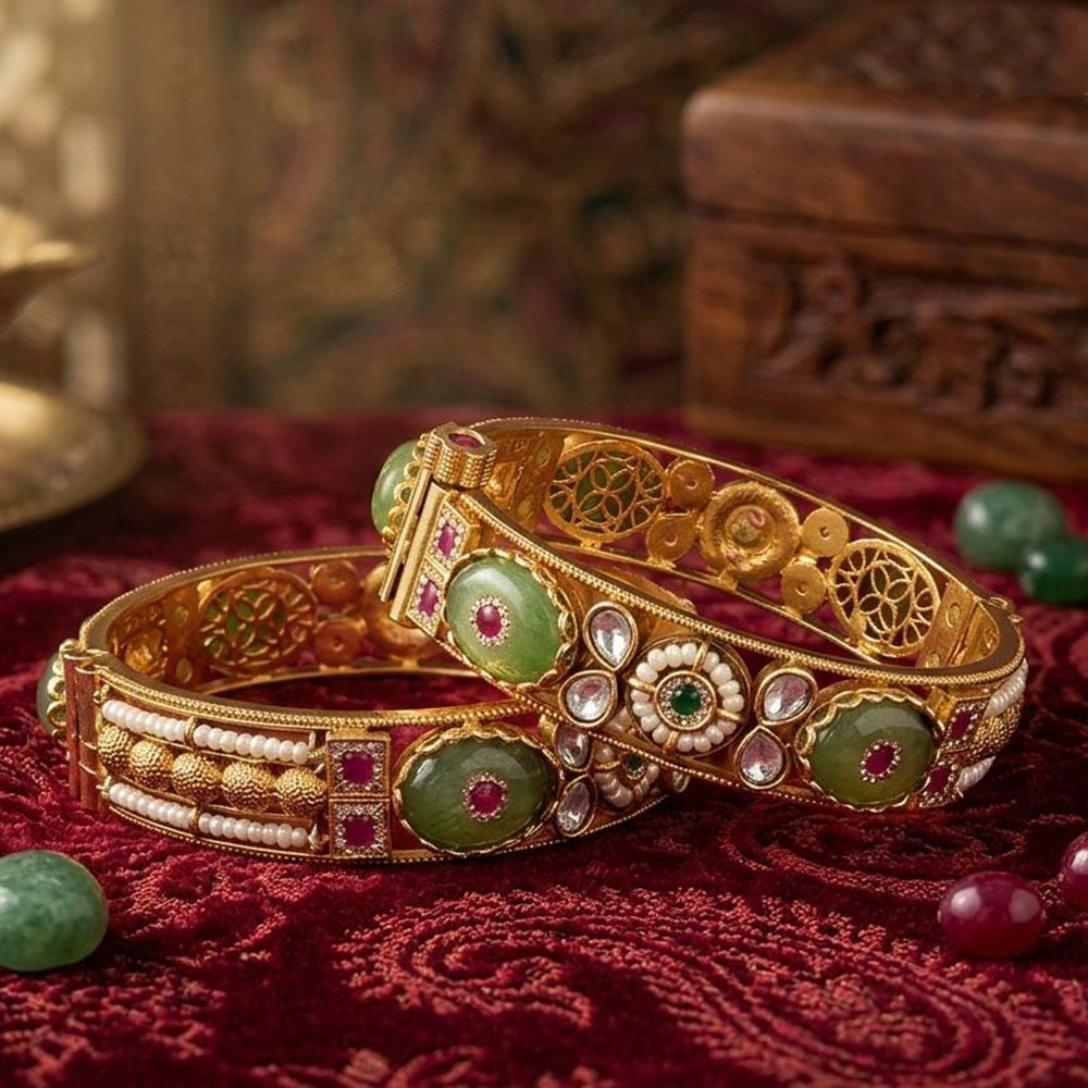 JCM Grand Designer Pota Stone And Pearl Openable Bangles Set