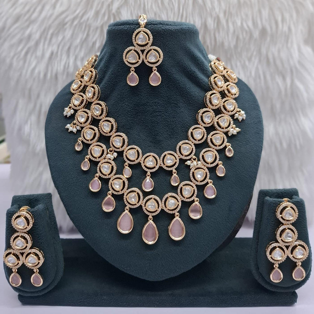 JCM Grand Polki Kundan Stone And Pearl Statement Double Layer Necklace Set