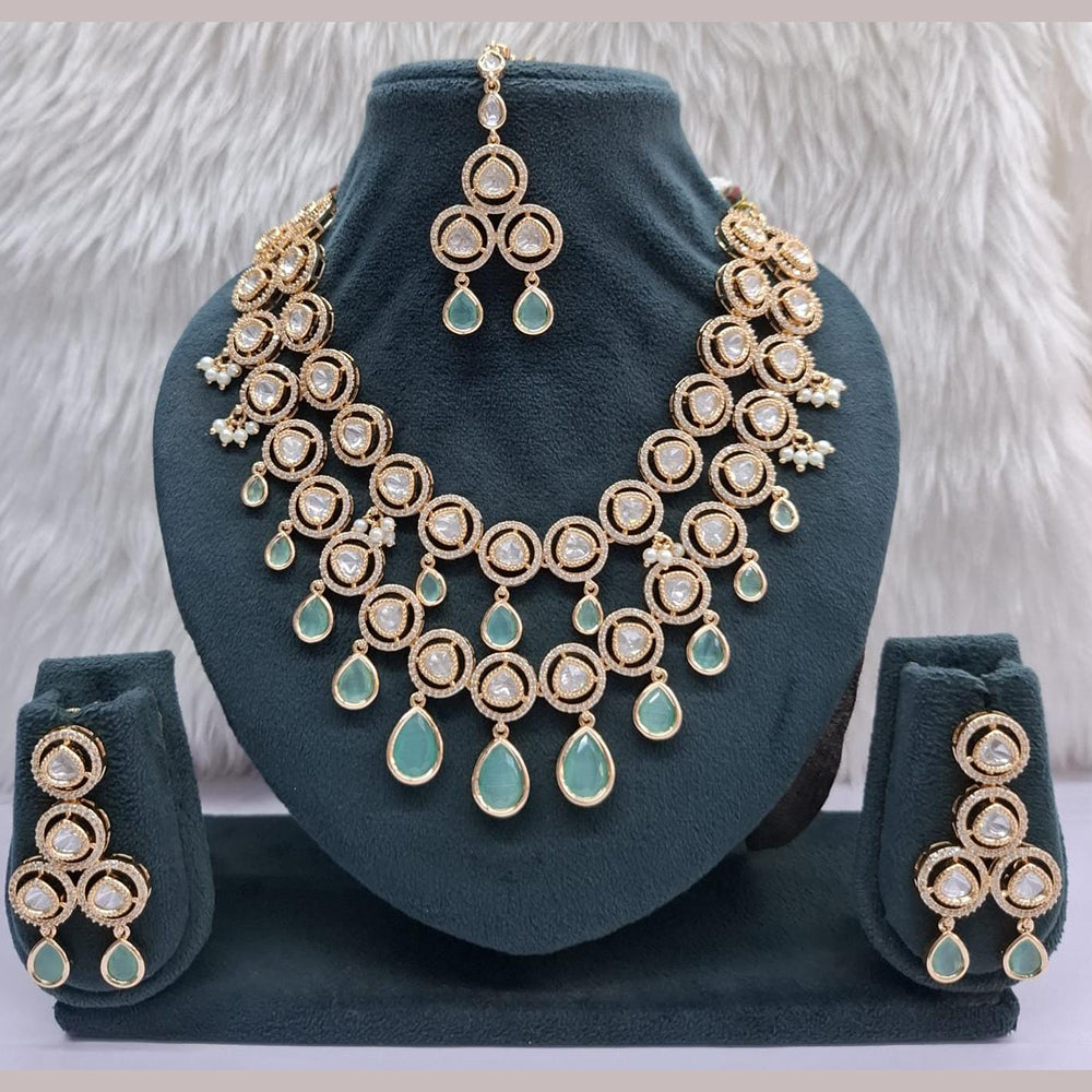 JCM Grand Polki Kundan Stone And Pearl Statement Double Layer Necklace Set