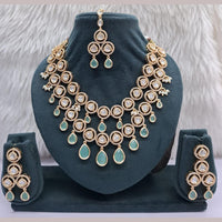 JCM Grand Polki Kundan Stone And Pearl Statement Double Layer Necklace Set