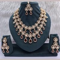 JCM Grand Polki Kundan Stone And Pearl Statement Double Layer Necklace Set