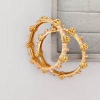 JCM Gold Plated Crystal Stone & Meenakari Bangles Set