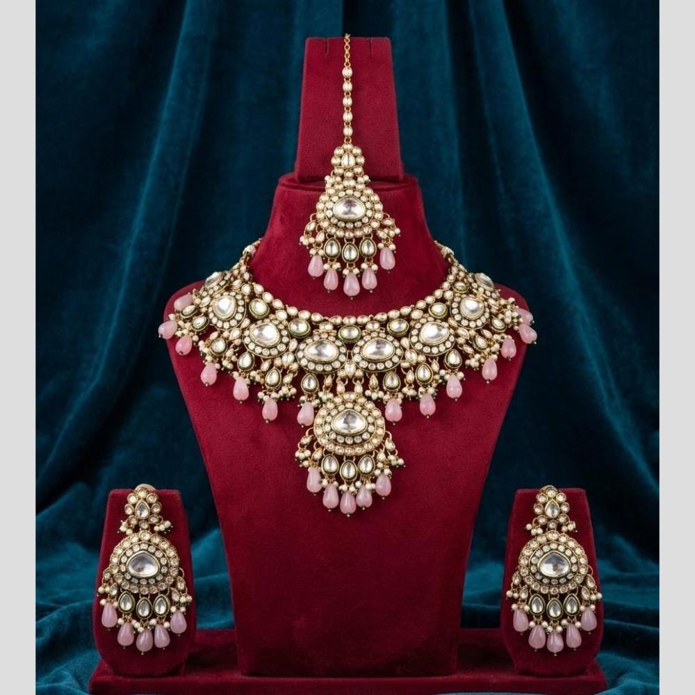 JCM Premium Kundan Stone And Beads Necklace Set for Women