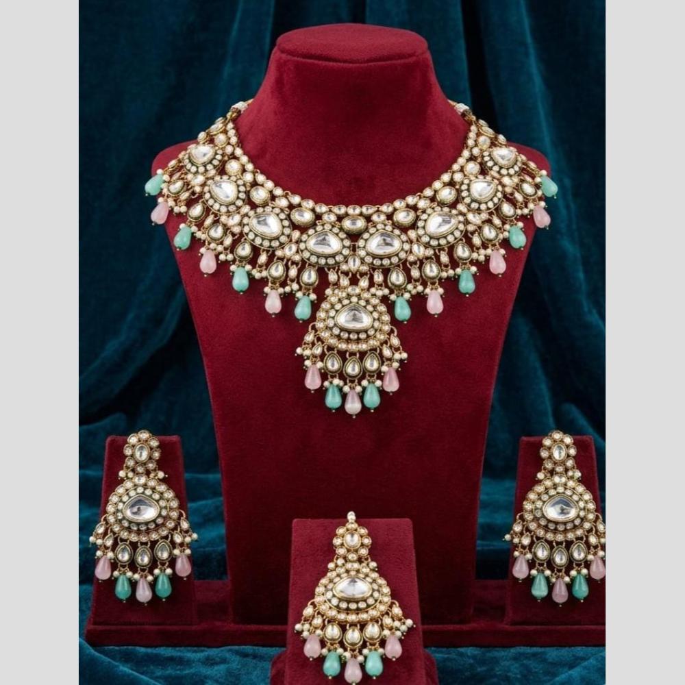 JCM Premium Kundan Stone And Beads Necklace Set for Women