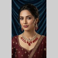 JCM Luxury Polki Kundan Stone Necklace Set for Women